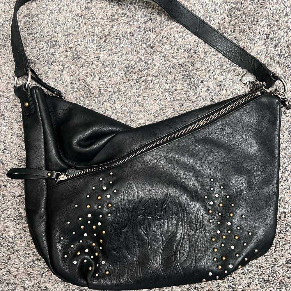 Harley-Davidson Black Leather Hobo Bag with Studs
